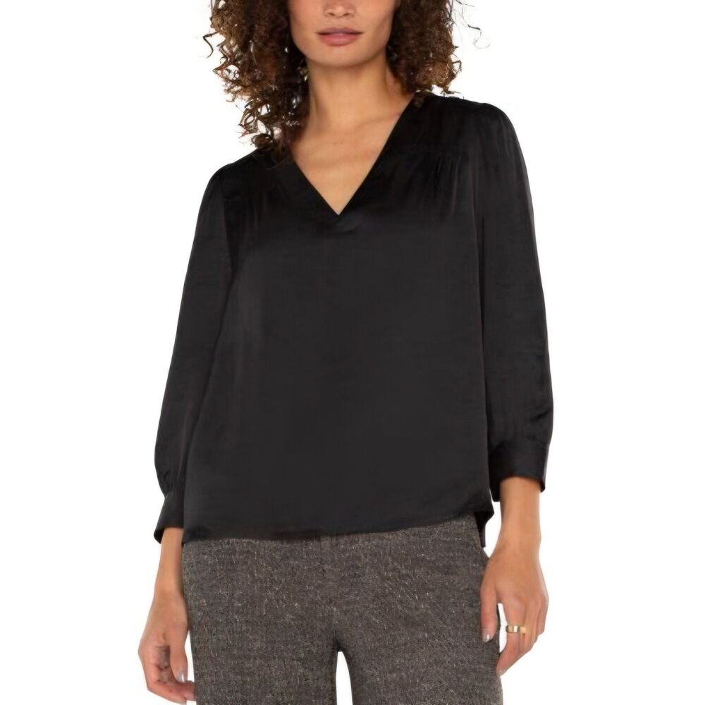 Liverpool Los Angeles Black Pleated Top Size XS NWT